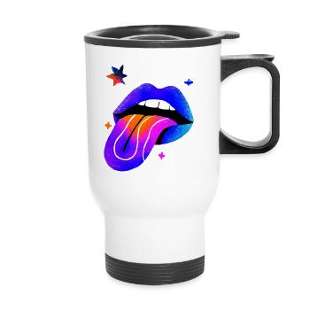 Neon Rainbow Lip Art - Thermal mug with handle - white - Front