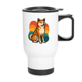 Akita Inu Chien Rétro Arc-en-ciel - Tasse isotherme avec poignée - blanc - Devant