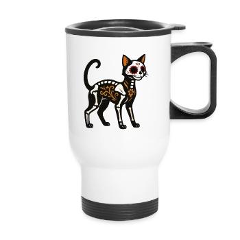 Dia de Muertos Skeletkatze - Thermobecher mit Tragegriff - Weiß - Vorne