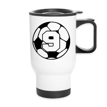 Nummer 9 Fußball - 9. Jubiläum - Thermobecher mit Tragegriff - Weiß - Vorne