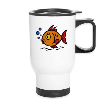 Joyeux dessin animé poisson Orange - Tasse isotherme avec poignée - blanc - Devant