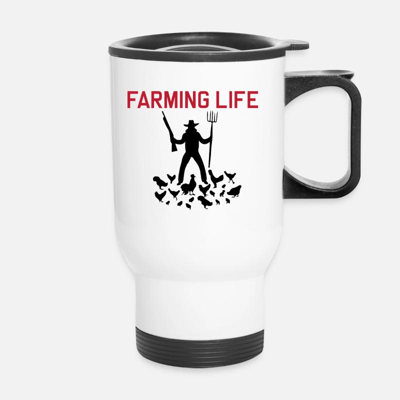 New Design Crazy Farmer In Red Black - Thermal mug with handle - white