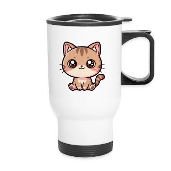 Portrait du chaton de Kawaii - Tasse isotherme avec poignée - blanc - Devant