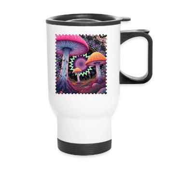 Psychedelische Pilzlandschaft - Thermobecher mit Tragegriff - Weiß - Vorne
