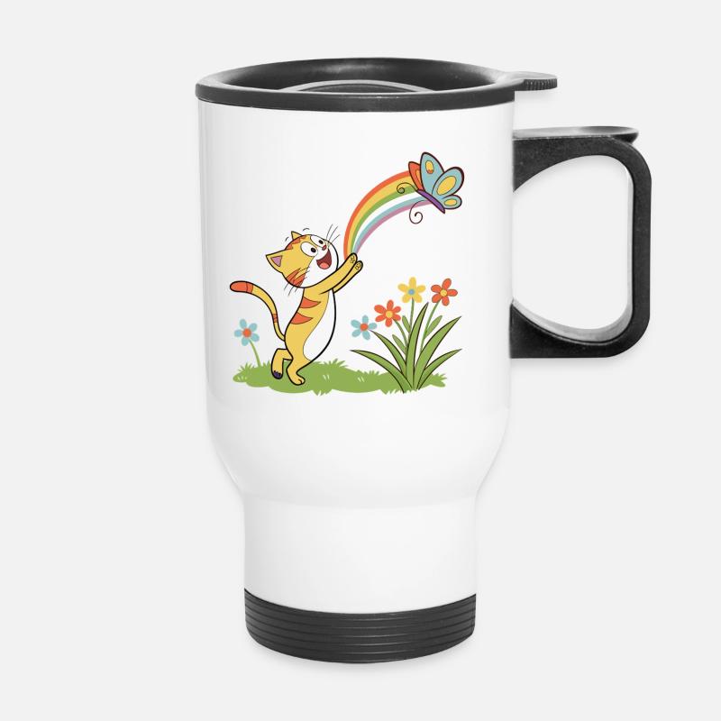 Chaton Rainbow Chase - Tasse isotherme avec poignée - blanc