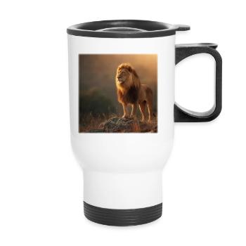 Löwenkönig – Majestätisch im Abendlicht - Thermal mug with handle - white - Front
