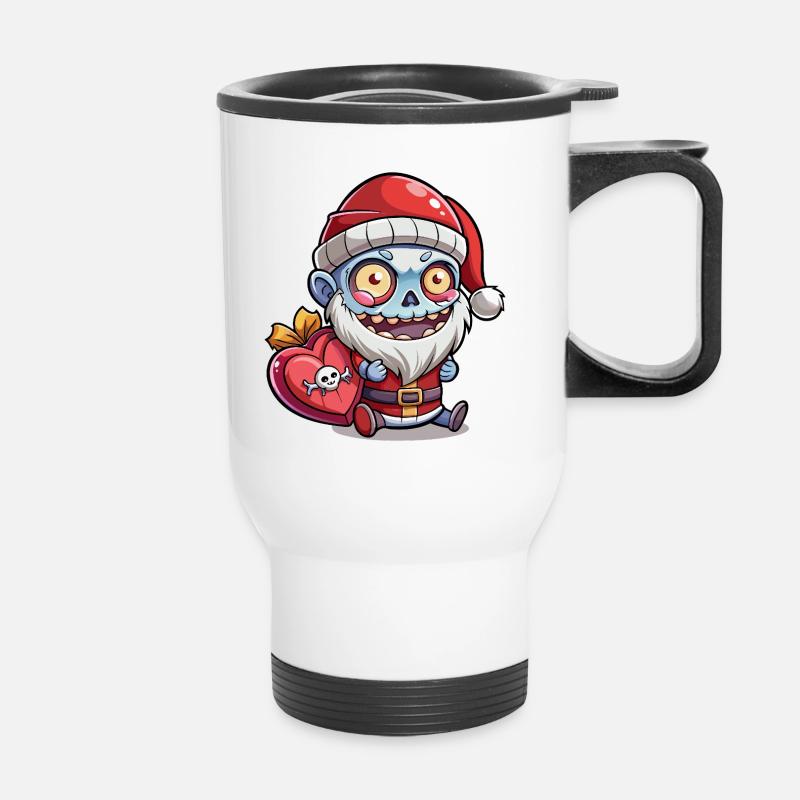 Blue Zombie Santa Heart - Thermal mug with handle - white