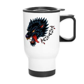 Style de tatouage à l’ancienne Black Wolf - Tasse isotherme avec poignée - blanc - Devant