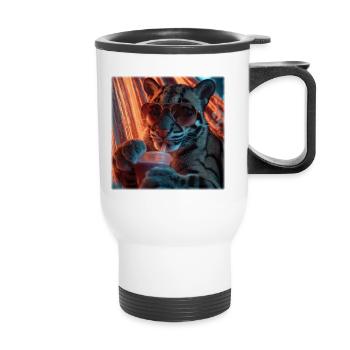 Chill Clouded Leopard Neon Hammock Design - Thermal mug with handle - white - Front