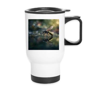 Une guêpe avec réflexion Photographie macro élégante - Tasse isotherme avec poignée - blanc - Devant