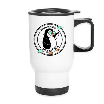 Schwarzer Pinguin in Mint-Brille 2026 - Thermobecher mit Tragegriff - Weiß - Vorne