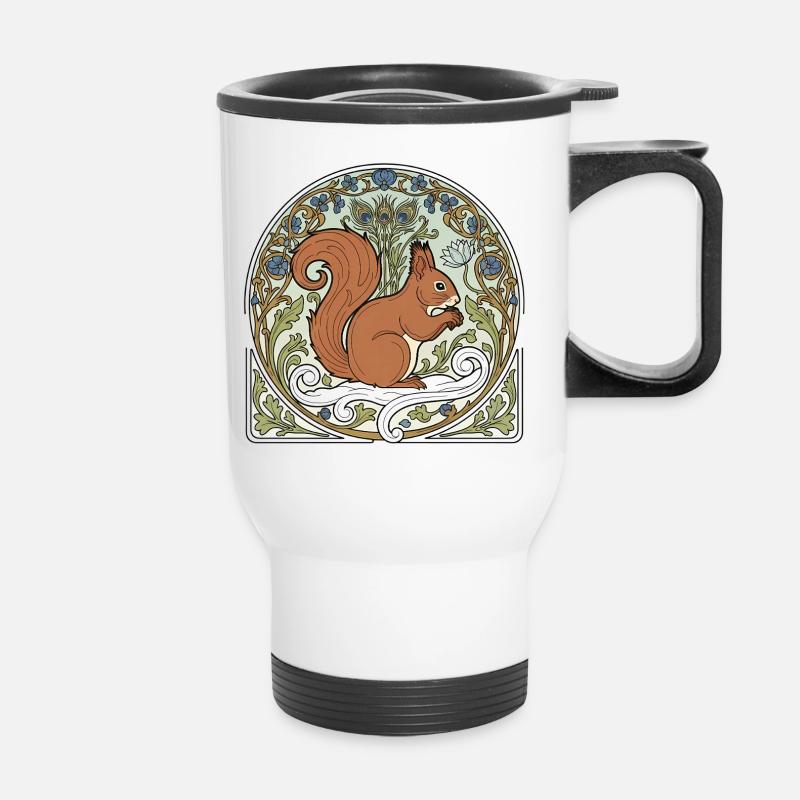 Eichhörnchen im Jugendstil-Ornament - Thermobecher mit Tragegriff - Weiß