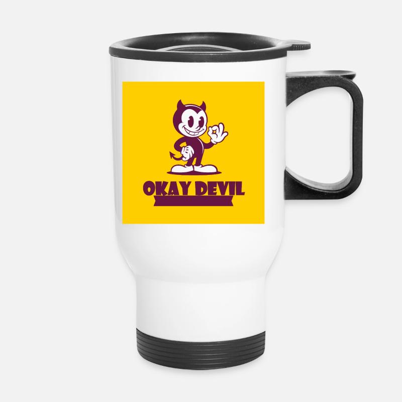 Okay Devil Mascot on Yellow - Thermal mug with handle - white
