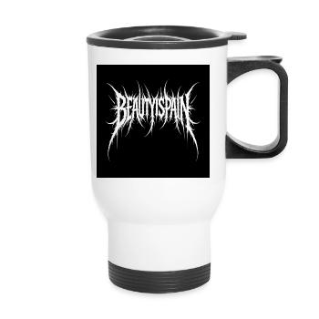 BeautyPain Jagged Black Metal Logo - Thermal mug with handle - white - Front