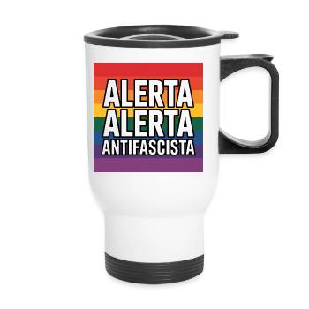 Alerta Alerta Antifascista - Antifa Tee - Thermobecher mit Tragegriff - Weiß - Vorne