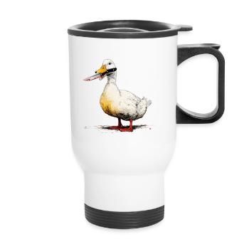 Canard avec un couteau dans le bec - Tasse isotherme avec poignée - blanc - Devant