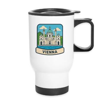Wiener, Österreich Karlskirche Vintage Travel Emblem - Thermobecher mit Tragegriff - Weiß - Vorne