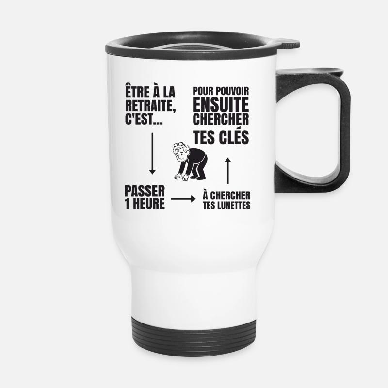 Im Ruhestand mit oder ohne Brille (schwarzer Text) - Thermobecher mit Tragegriff - Weiß