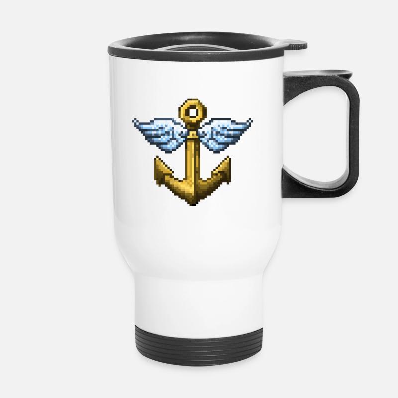 Retro Pixel Art Winged Anchor - Thermobecher mit Tragegriff - Weiß