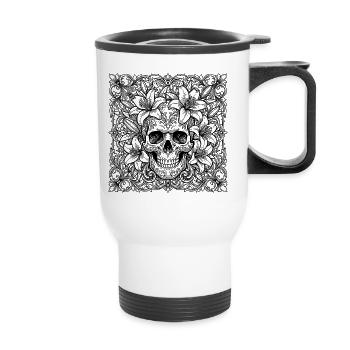 Bloom to Decay – Gothic Skull & Lily Art - Thermobecher mit Tragegriff - Weiß - Vorne