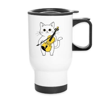 Cute Cat Playing Cello Chat - Tasse isotherme avec poignée - blanc - Devant