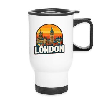 London Skyline Retro Sonnenuntergang Big Ben Design - Thermobecher mit Tragegriff - Weiß - Vorne