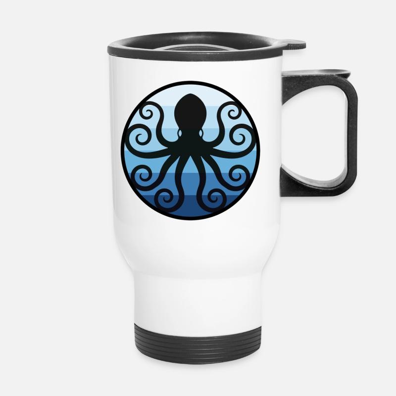 Schwarzer Oktopus im Ozean - Thermobecher mit Tragegriff - Weiß