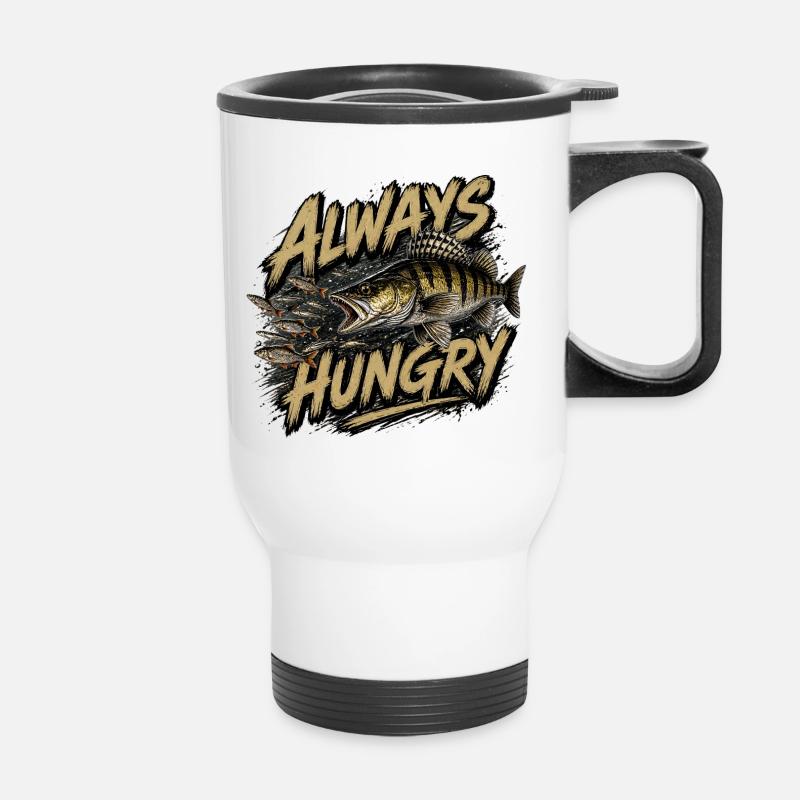 Always Hungry Zander – Conception de la pêche aux prédateurs - Tasse isotherme avec poignée - blanc