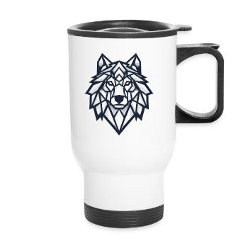 Geometrischer Wolf - Thermobecher mit Tragegriff - Weiß - Vorne