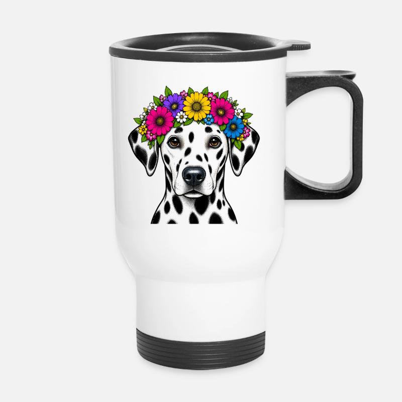 Dalmatiner mit Blumenkrone - Thermobecher mit Tragegriff - Weiß