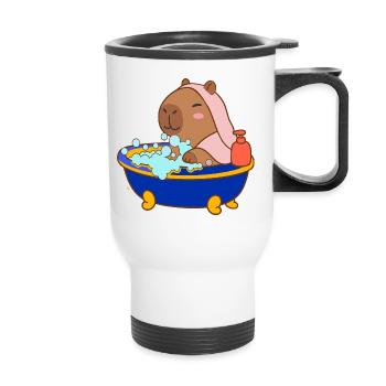 Bain moussant de capybara Dessin animé douillet Splash & Chill - Tasse isotherme avec poignée - blanc - Devant