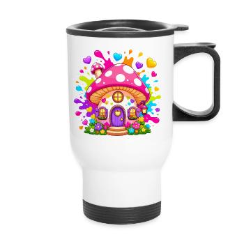 Fairytale mushroom house with heart windows - Thermal mug with handle - white - Front