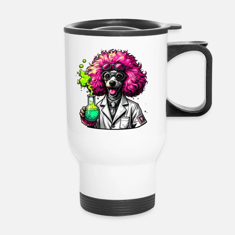 Dog as a chemist in a pink lab coat - Thermal mug with handle - white