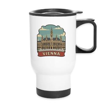 Wiener Karlskirche Vintage Travel Abzeichen - Thermobecher mit Tragegriff - Weiß - Vorne