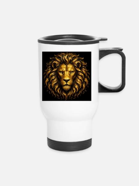Goldener Löwe - Thermobecher mit Tragegriff - Weiß