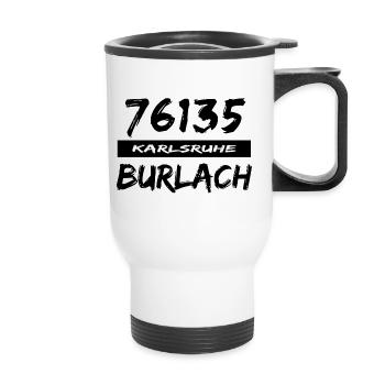 76135 Karlsruhe Burlach - Thermobecher mit Tragegriff - Weiß - Vorne