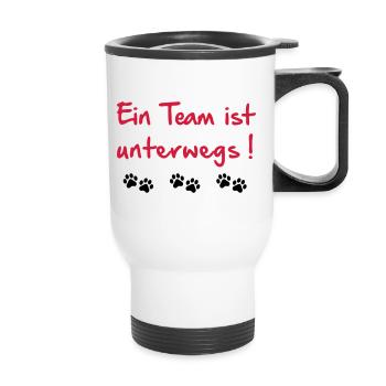 Team ist unterwegs - Thermobecher mit Tragegriff - Weiß - Vorne