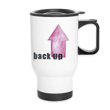 das Backup - das arty nerd -Shirt schwarz-magenta - Thermobecher mit Tragegriff - Weiß - Vorne