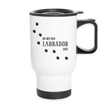 Die mit dem Labrador geht - Hundepfoten - Thermobecher mit Tragegriff - Weiß - Vorne