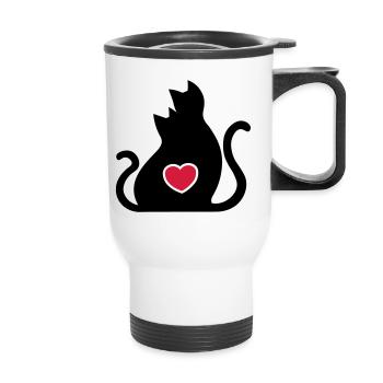 Katzen Liebe Verliebte / Cats in love / - Thermobecher mit Tragegriff - Weiß - Vorne