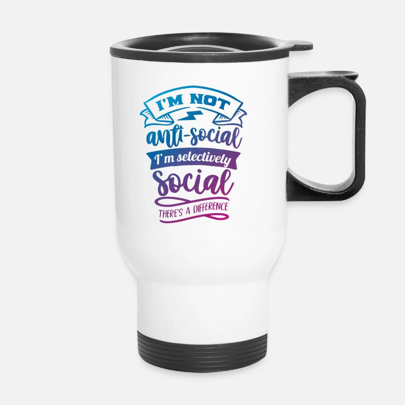 Antisocial - Selective social - col - Thermal mug with handle - white