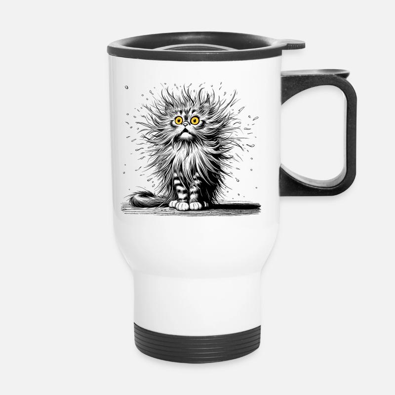 funny cat - Thermal mug with handle - white