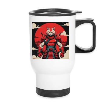 Samurai Cat Warrior - Thermal mug with handle - white - Front