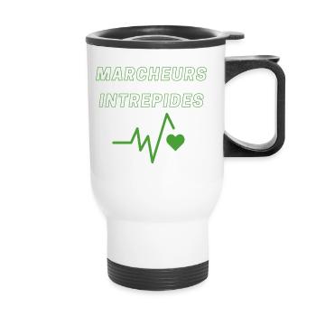 Promenade canine ! Amitié humain - chien - Tasse isotherme avec poignée - blanc - Devant