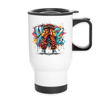 Urban Art Vibes - Abstraktes Graffiti Design - Thermobecher mit Tragegriff - Weiß - Vorne