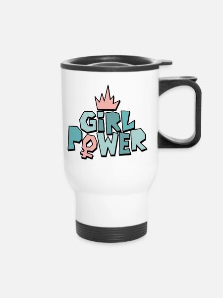 Mädchenpower oder Frauenpower - Thermobecher mit Tragegriff - Weiß