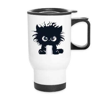 Série Sens of humour : Petit chat ronchon - Tasse isotherme avec poignée - blanc - Devant
