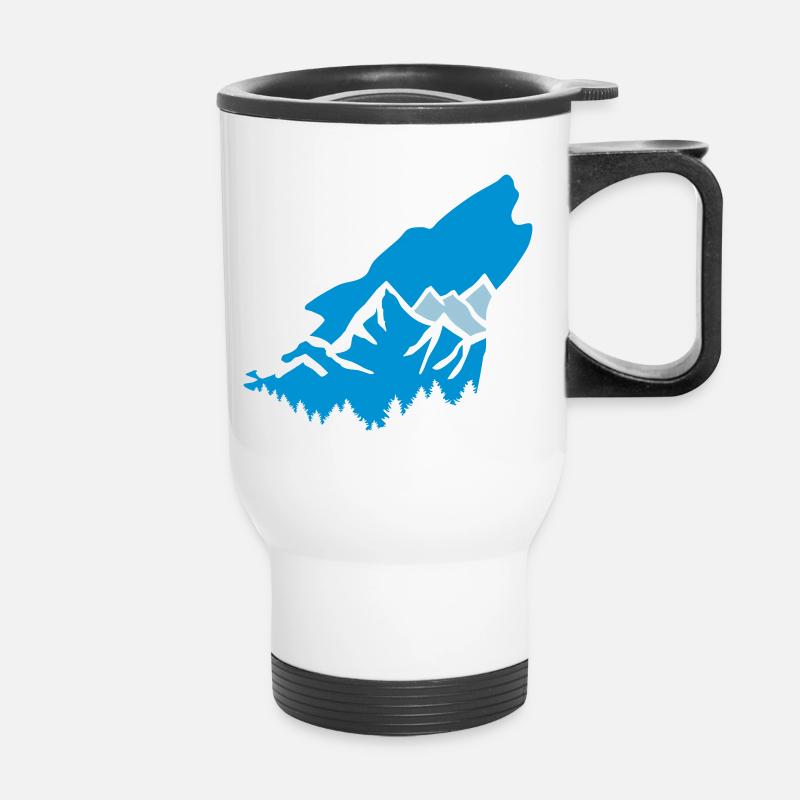 Loup et montagnes - Tasse isotherme avec poignée - blanc