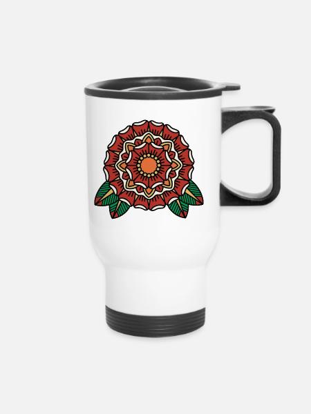 Blumen Blüte mandala - Thermobecher mit Tragegriff - Weiß