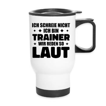 Ik schreeuw niet – ik ben een trainer Fun Sports - Thermosmok met draagring - wit - Voor
